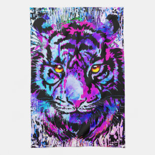 Purple Tiger Head - Tiger Portrait Kitchen Towel