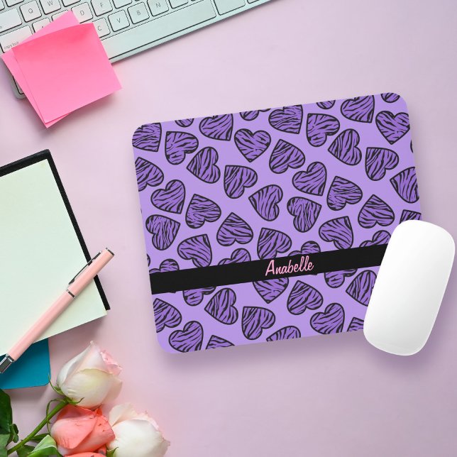 Purple tiger print hearts mouse pad (Creator Uploaded)