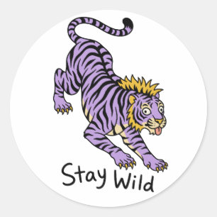 Purple Tiger Stay Wild Funny Animal Classic Round Sticker
