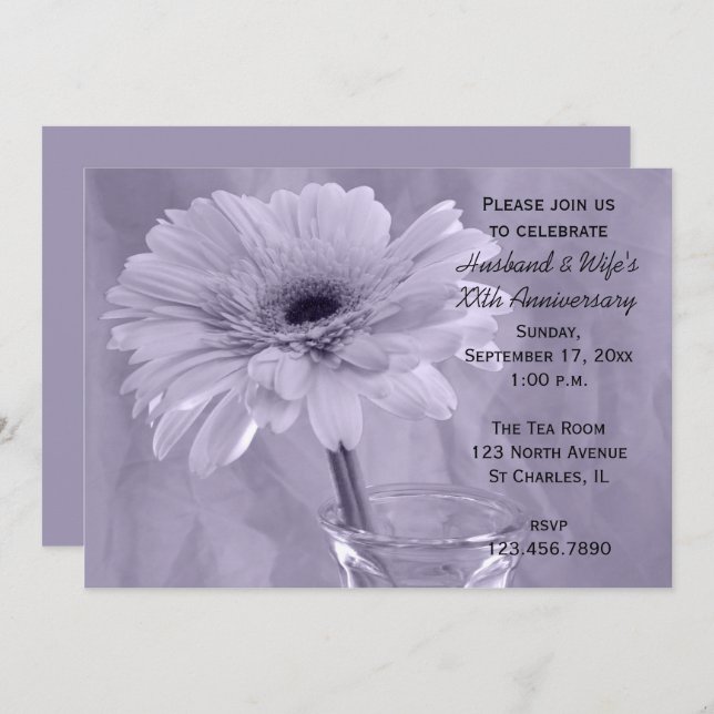 Purple Tinted Daisy Wedding Anniversary Party Invitation (Front/Back)
