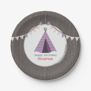 Purple Tipi Birthday Paper Plate