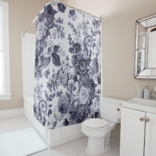 Purple Tone Black White Vintage Floral Shower Curtain