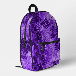 Purple tones disco mirrors glitter pattern printed backpack