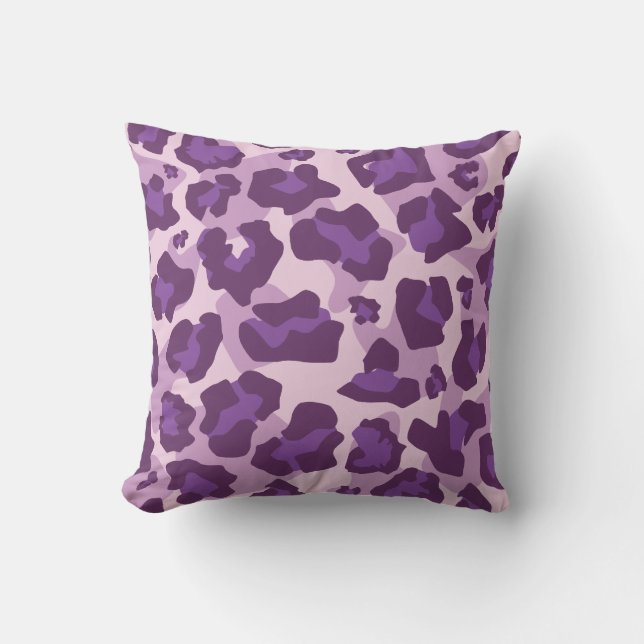 Purple tones leopard animal print pattern cushion (Front)