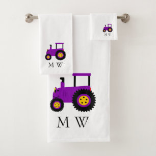 Purple Tractor Design Monogrammed Bath Towel Set