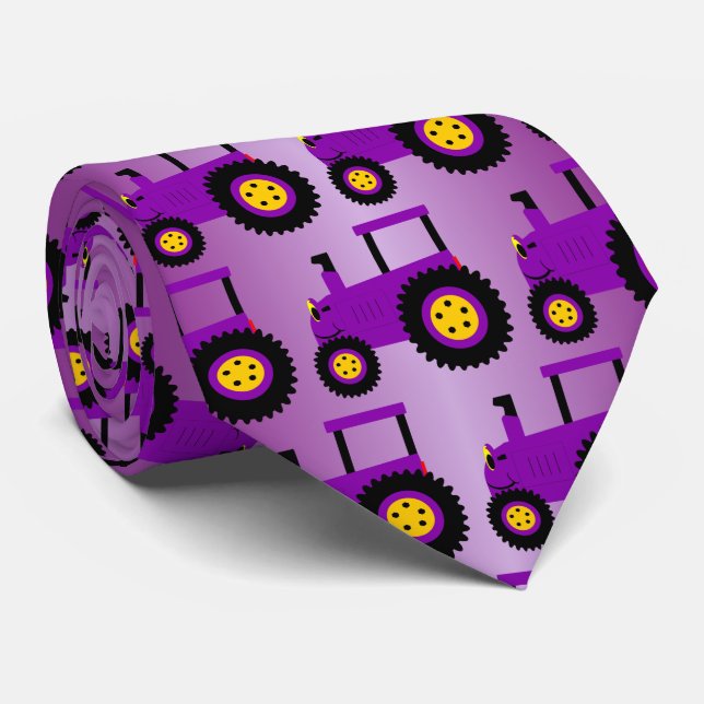 Purple Tractor Design Tie (Rolled)