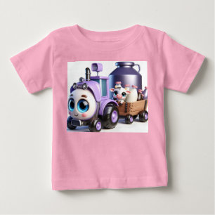 Purple Tractor with Cow and Milk Baby T-Shirt