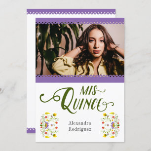 Purple Traditional Mexico Floral Photo Quinceanera Invitation