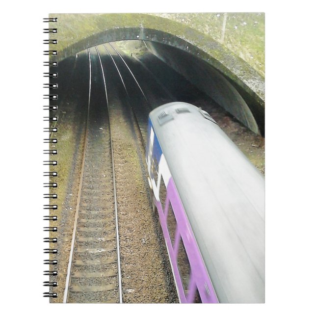 Purple Train, Railway Tracks, Tunnel, Travelling Spiral Notebook (Front)