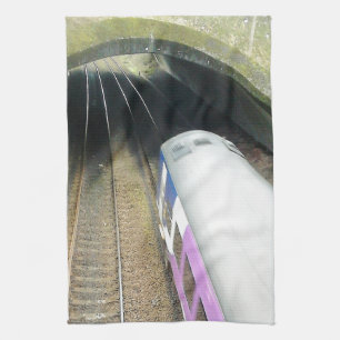 Purple Train, Railway Tracks, Tunnel, Travelling Tea Towel