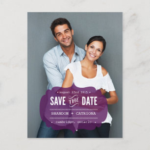Purple Transparent Label Save the Date Postcard