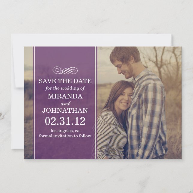 Purple Transparent Photo Save The Date Invites (Front)