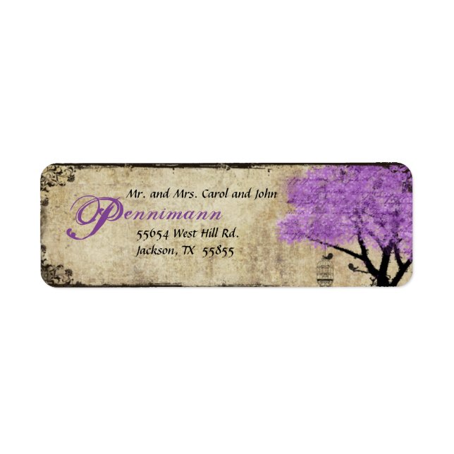 Purple Tree and Birds Return Address Label (Front)