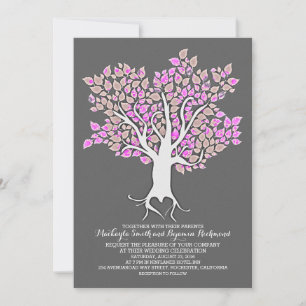 Purple tree elegant modern wedding invitations