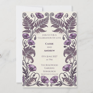 Purple Tree Fern and Poppy Botanical Invitation