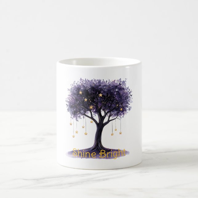 Purple Tree Gold Stars Shine Bright Coffee Mug (Center)