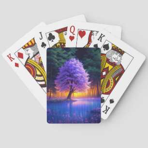 Purple Tree in the Swampy Green Forest Playing Cards