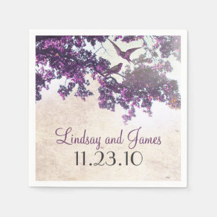 Purple Tree Love Birds Wedding Napkin