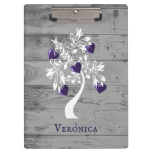 Purple Tree of Hearts Personalised Clipboard