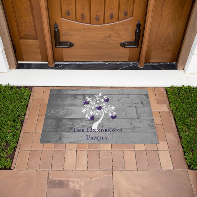 Purple Tree of Hearts Personalised Doormat (Outdoor)