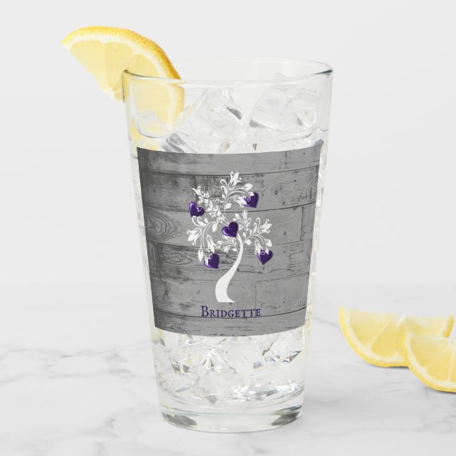 Purple Tree of Hearts Personalised Glass Cup (Front Ice)