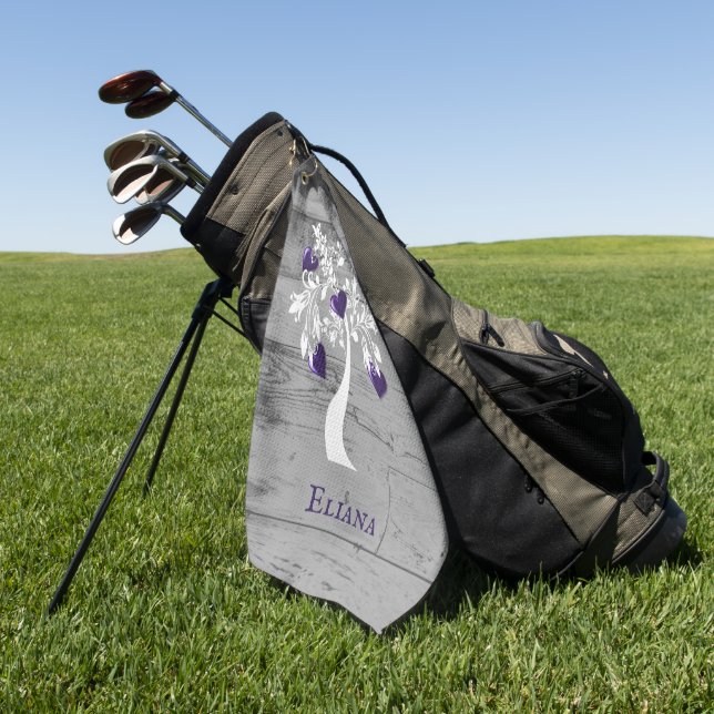Purple Tree of Hearts Personalised Golf Towel (Green)