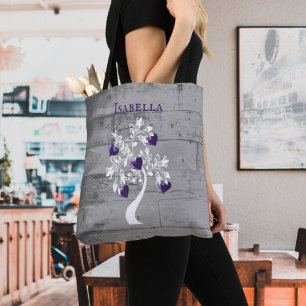 Purple Tree of Hearts Personalised Tote Bag