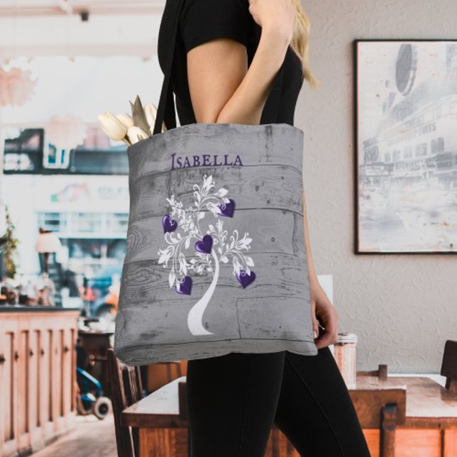 Purple Tree of Hearts Personalised Tote Bag (Purple Tree of Hearts Personalized Tote Bag)