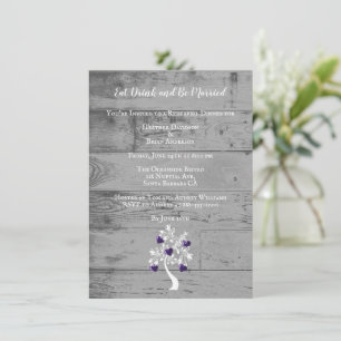 Purple Tree of Hearts Wedding Rehearsal Dinner Invitation