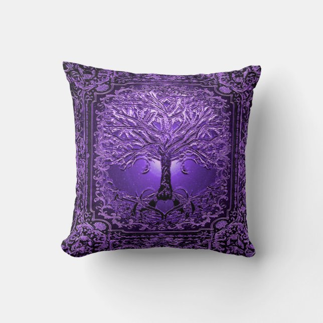 Purple Tree of Life Ancient Rustic Cushion (Front)