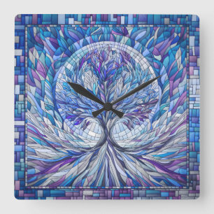 Purple Tree of Tranquillity Mosaic art Square Wall Clock