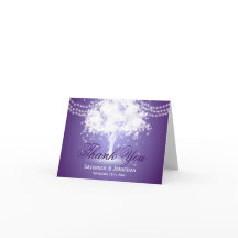 Purple Tree String Lights Wedding Thank You Cards