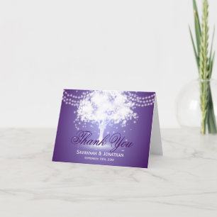 Purple Tree String Lights Wedding Thank You Cards