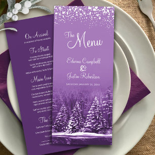 Purple trees painted winter wedding menu