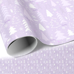 Purple Trees Winter Name Christmas Wrapping Paper