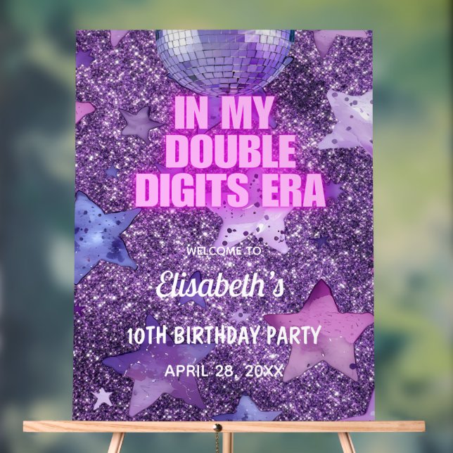 Purple Trendy In My Double Digits Era Birthday Acrylic Sign (Neutral)