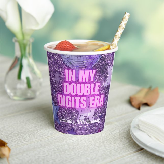 Purple Trendy In My Double Digits Era Birthday Paper Cups (Insitu)