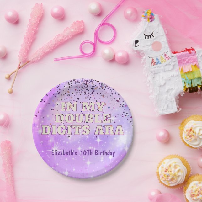 Purple Trendy In My Double Digits Era Birthday Paper Plate (Party)