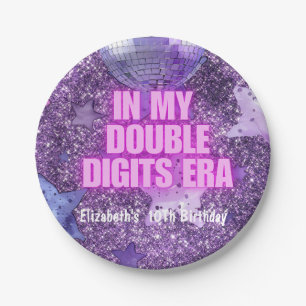 Purple Trendy In My Double Digits Era Birthday Paper Plate