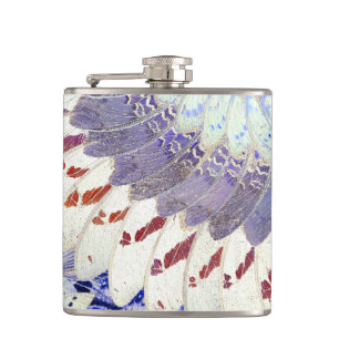 Purple Tribal Butterfly Wings Art Deco Pattern Hip Flask
