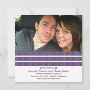 Purple Triple Stripe Photo Save the Date Invite
