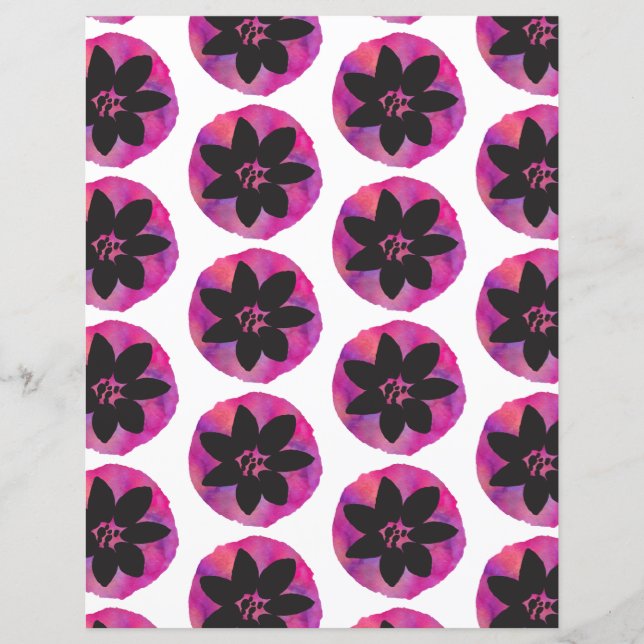 Purple Tropical Flower Pattern Scrapbook Paper (Front)