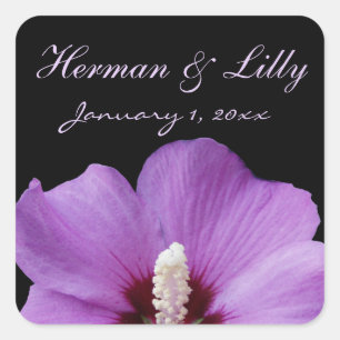 Purple Tropical Flower Personalised Wedding Square Sticker