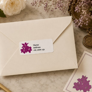 Purple tropical flowers label