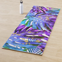 Purple Tropical Leaf Pattern Palm Glitter Beach Yo