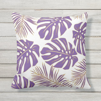 Purple tropical monstera leaves pattern cushion