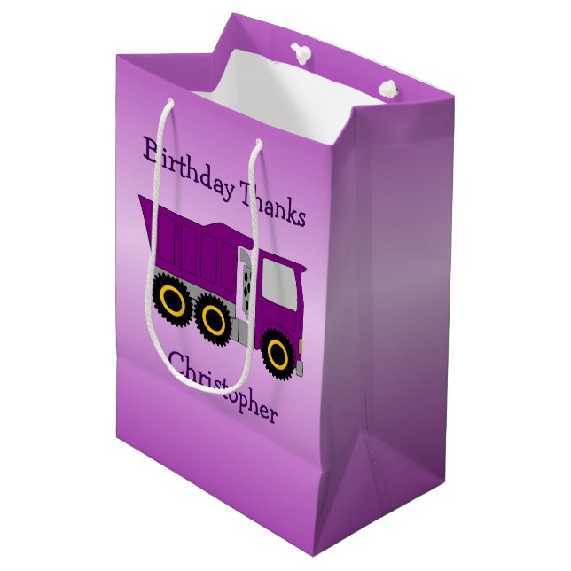 Purple Truck Design Personalised Medium Gift Bag (Front Angled)