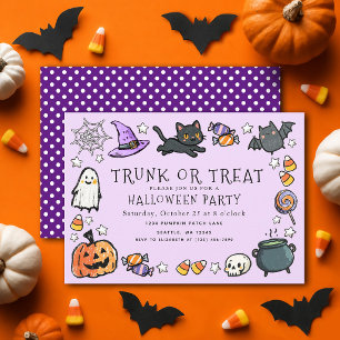 Purple Trunk or Treat Kids Crayon Halloween Party  Invitation