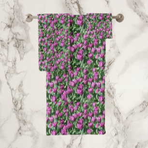 Purple Tulip Blooms Floral Bath Towel