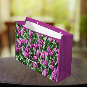 Purple Tulip Blooms Floral Large Gift Bag